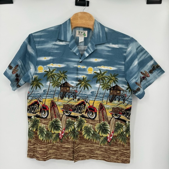 KY’S International Fashion Men’s XL Tropical Motorcycle Hawaiian Shirt - Picture 2 of 7